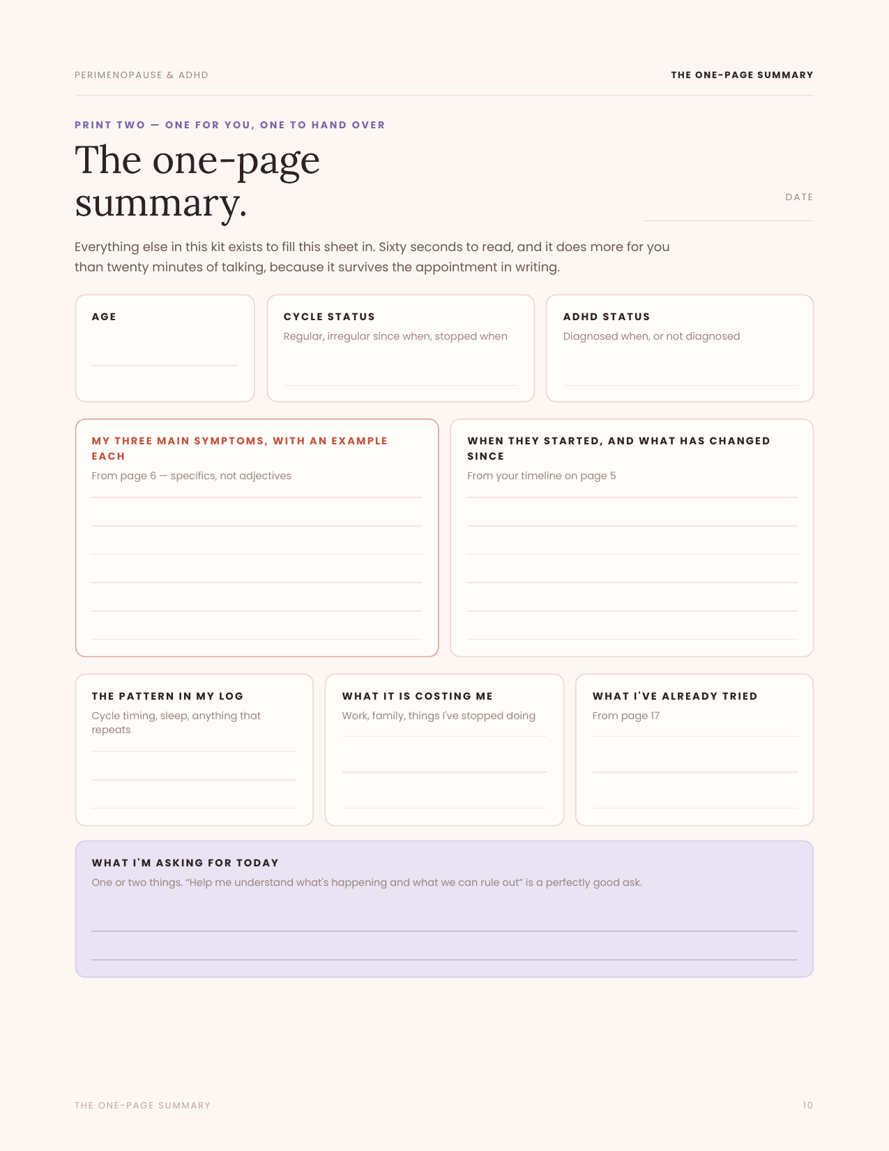 A one-page health summary from The Mom Balance