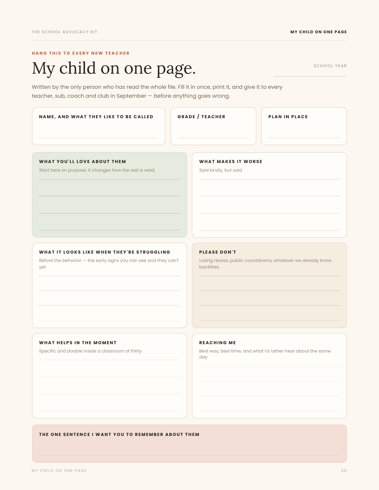 My Child on One Page from The Mom Advocate